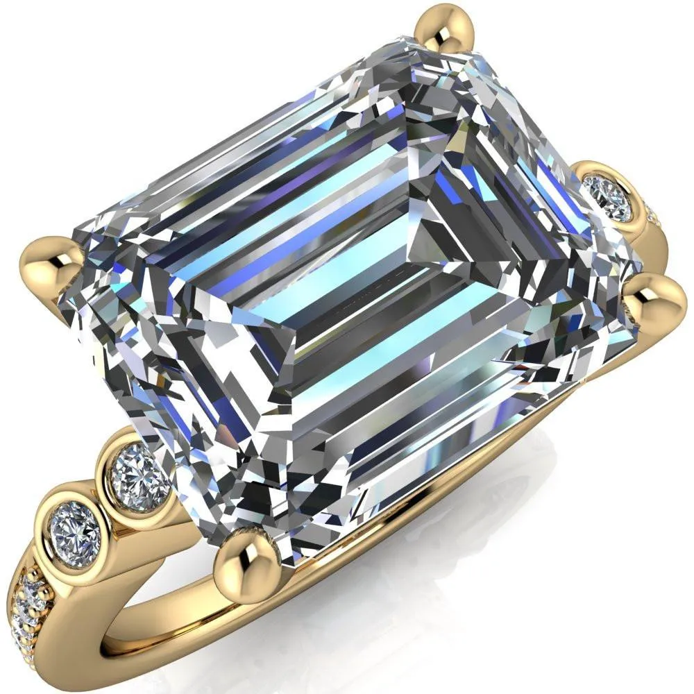 Pascala Emerald Center Stone Diamond Side 4 Prong Engagement Ring