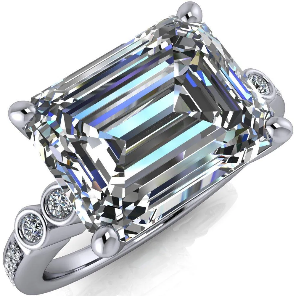 Pascala Emerald Center Stone Diamond Side 4 Prong Engagement Ring