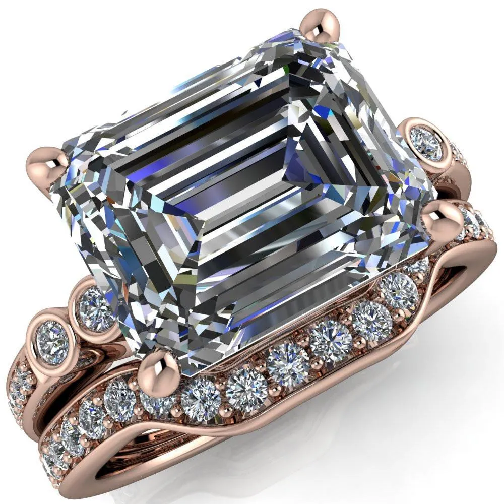 Pascala Emerald Center Stone Diamond Side 4 Prong Engagement Ring