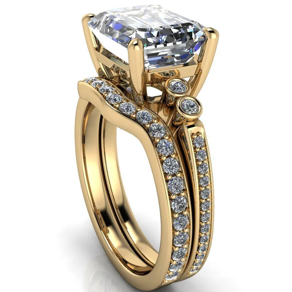 Pascala Emerald Center Stone Diamond Side 4 Prong Engagement Ring