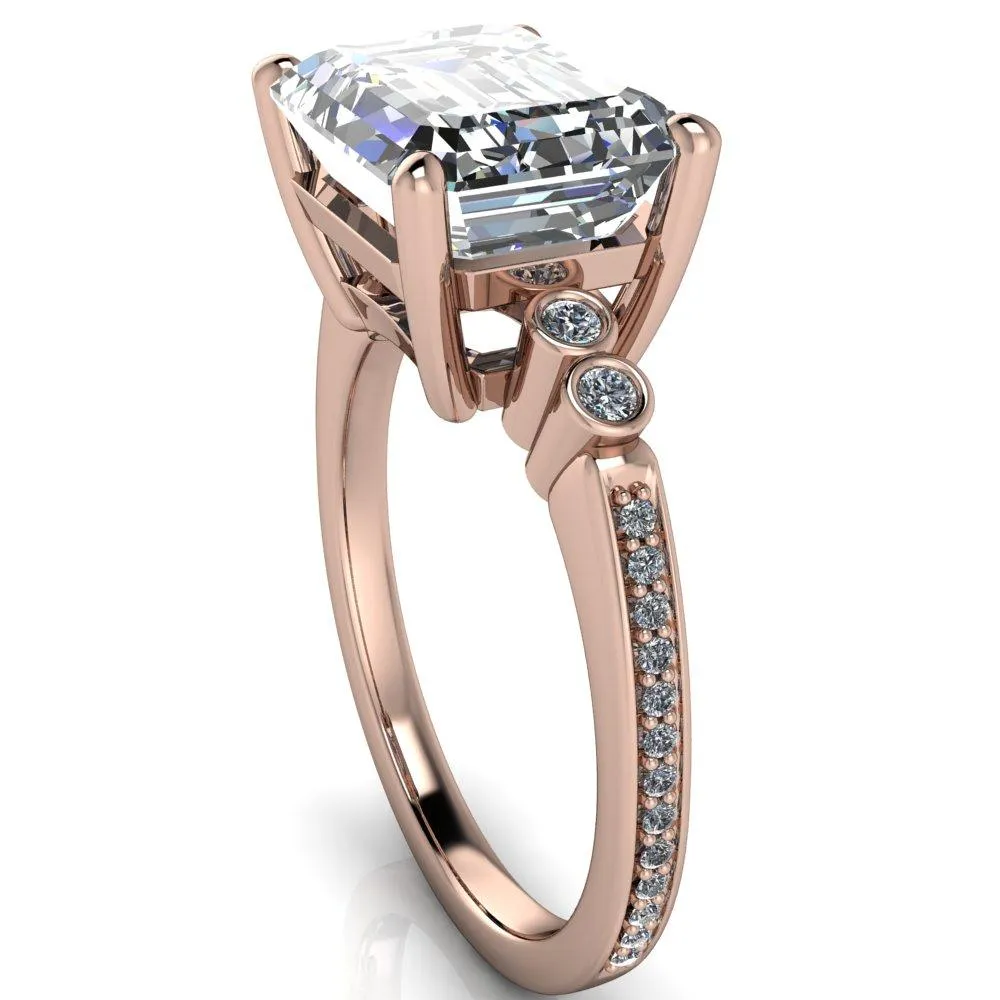 Pascala Emerald Center Stone Diamond Side 4 Prong Engagement Ring