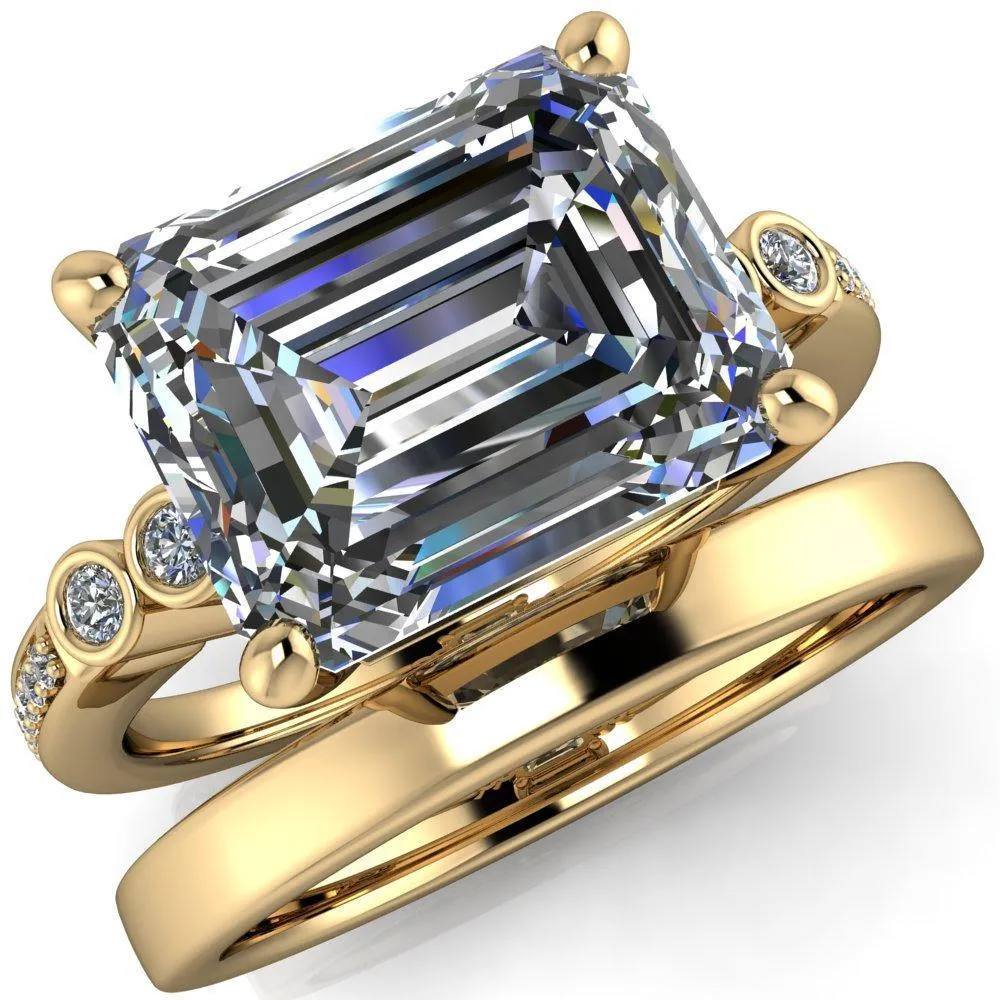 Pascala Emerald Center Stone Diamond Side 4 Prong Engagement Ring