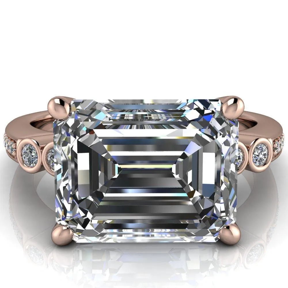 Pascala Emerald Center Stone Diamond Side 4 Prong Engagement Ring