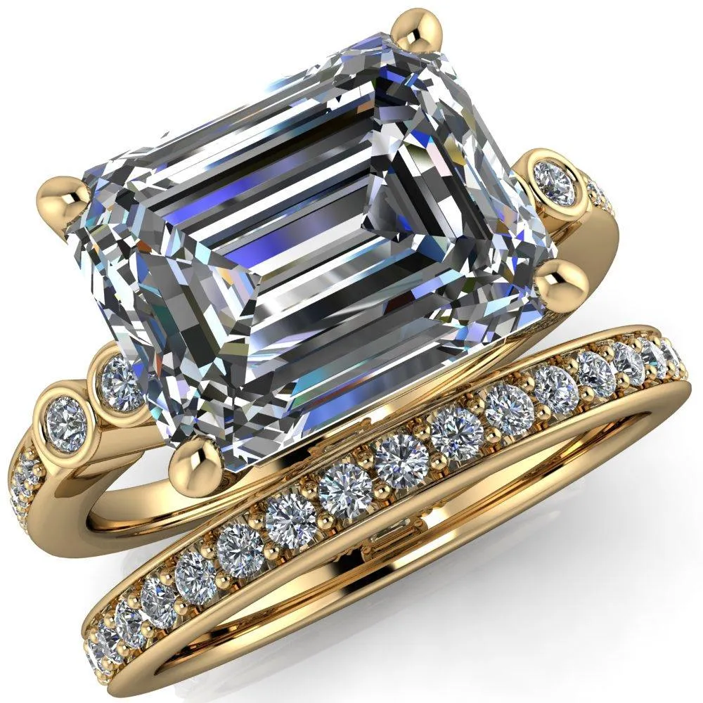 Pascala Emerald Center Stone Diamond Side 4 Prong Engagement Ring