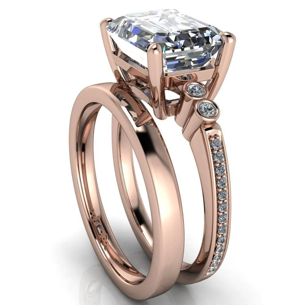 Pascala Emerald Center Stone Diamond Side 4 Prong Engagement Ring