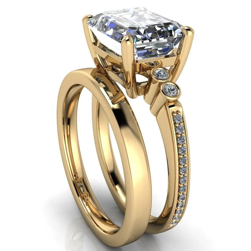 Pascala Emerald Center Stone Diamond Side 4 Prong Engagement Ring
