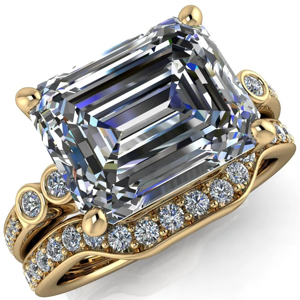 Pascala Emerald Center Stone Diamond Side 4 Prong Engagement Ring
