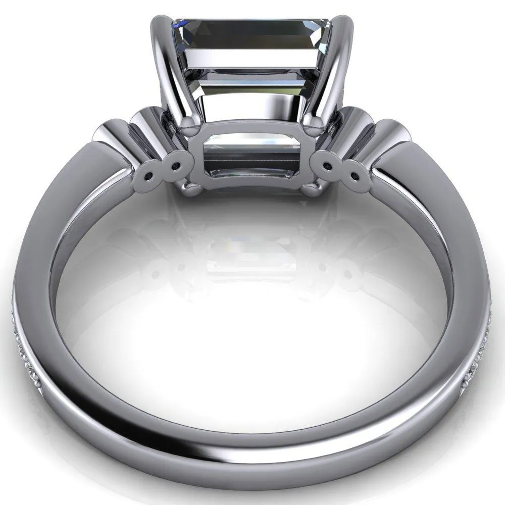 Pascala Emerald Center Stone Diamond Side 4 Prong Engagement Ring