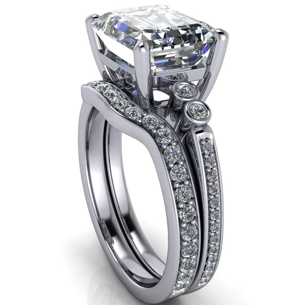 Pascala Emerald Center Stone Diamond Side 4 Prong Engagement Ring