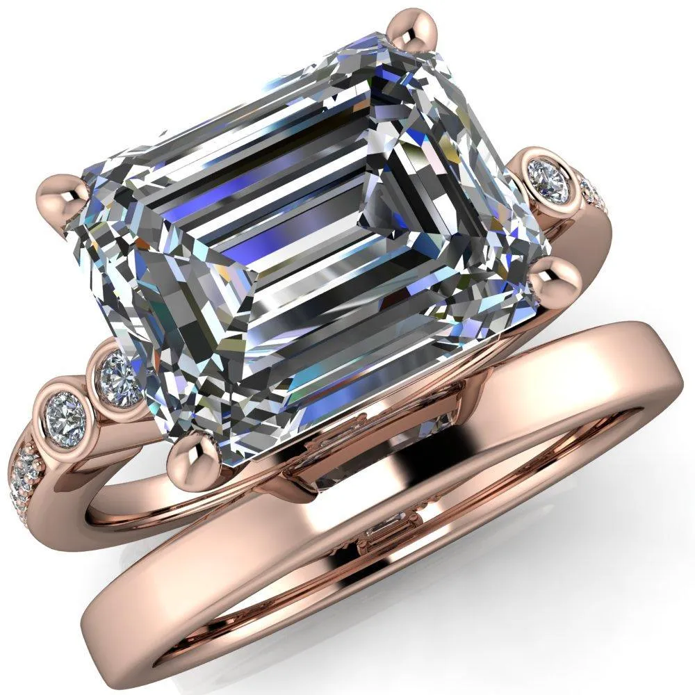 Pascala Emerald Center Stone Diamond Side 4 Prong Engagement Ring