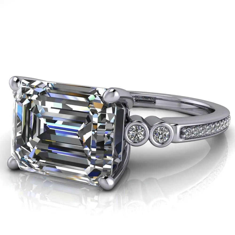 Pascala Emerald Center Stone Diamond Side 4 Prong Engagement Ring