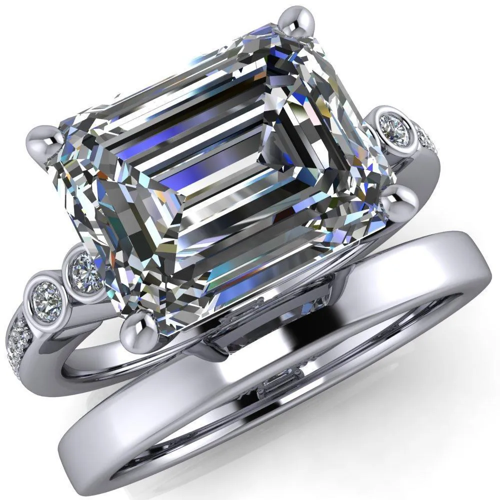 Pascala Emerald Center Stone Diamond Side 4 Prong Engagement Ring