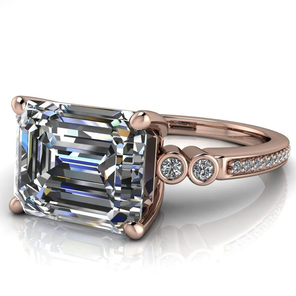 Pascala Emerald Center Stone Diamond Side 4 Prong Engagement Ring