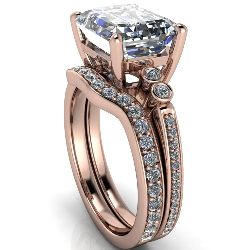 Pascala Emerald Center Stone Diamond Side 4 Prong Engagement Ring