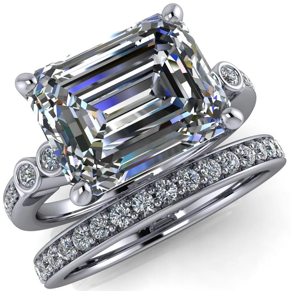Pascala Emerald Center Stone Diamond Side 4 Prong Engagement Ring