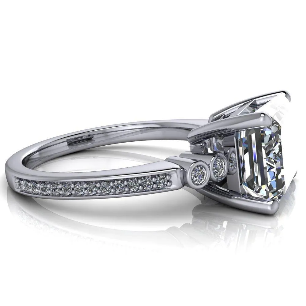 Pascala Emerald Center Stone Diamond Side 4 Prong Engagement Ring