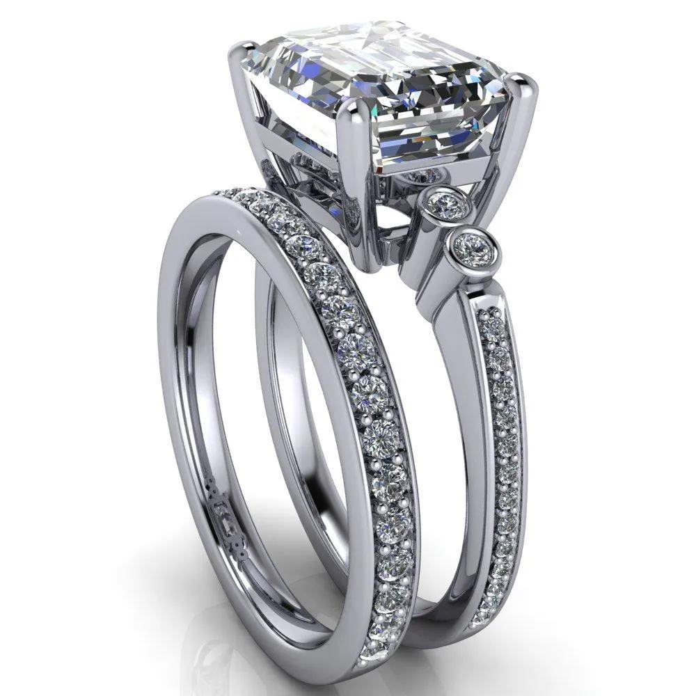 Pascala Emerald Center Stone Diamond Side 4 Prong Engagement Ring