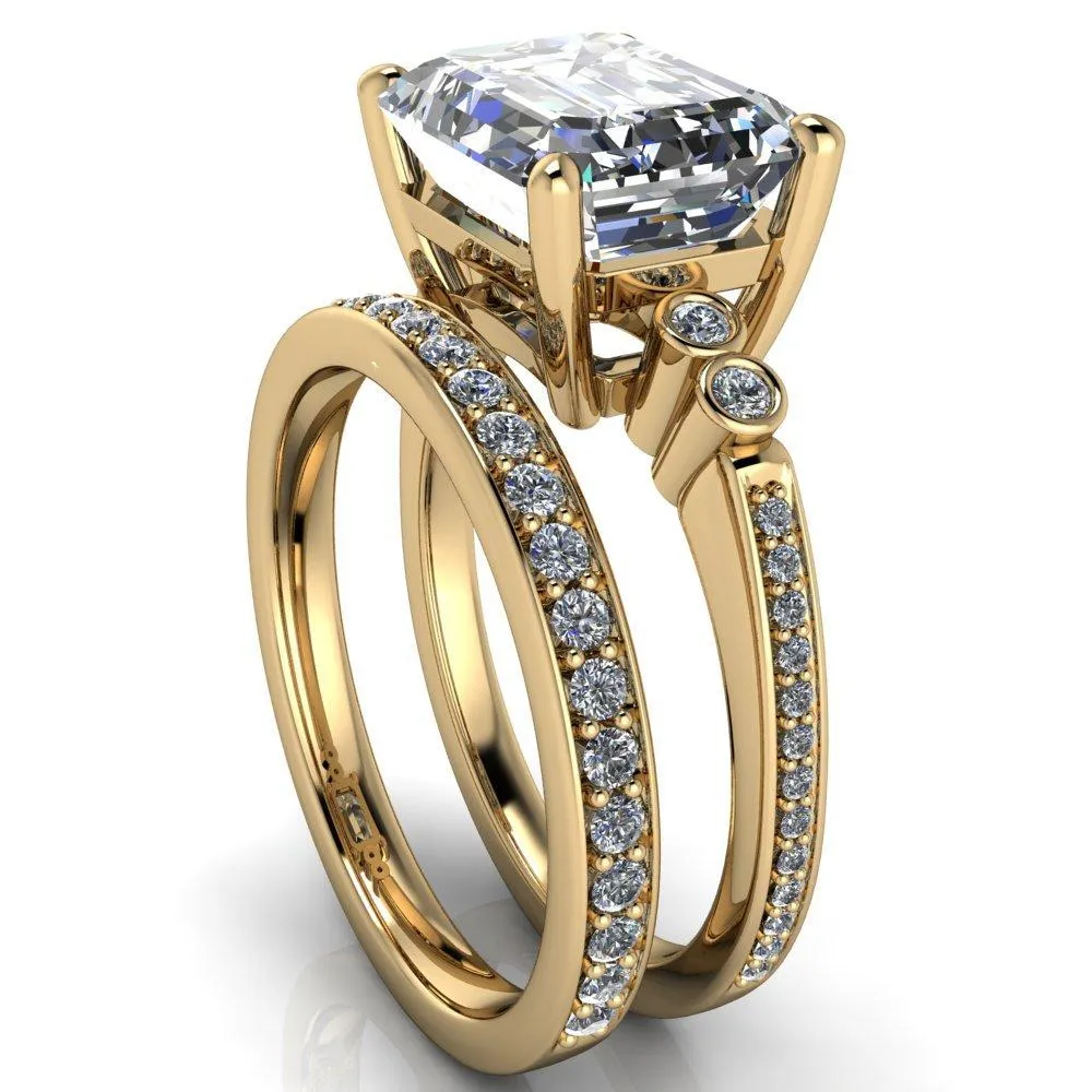Pascala Emerald Center Stone Diamond Side 4 Prong Engagement Ring