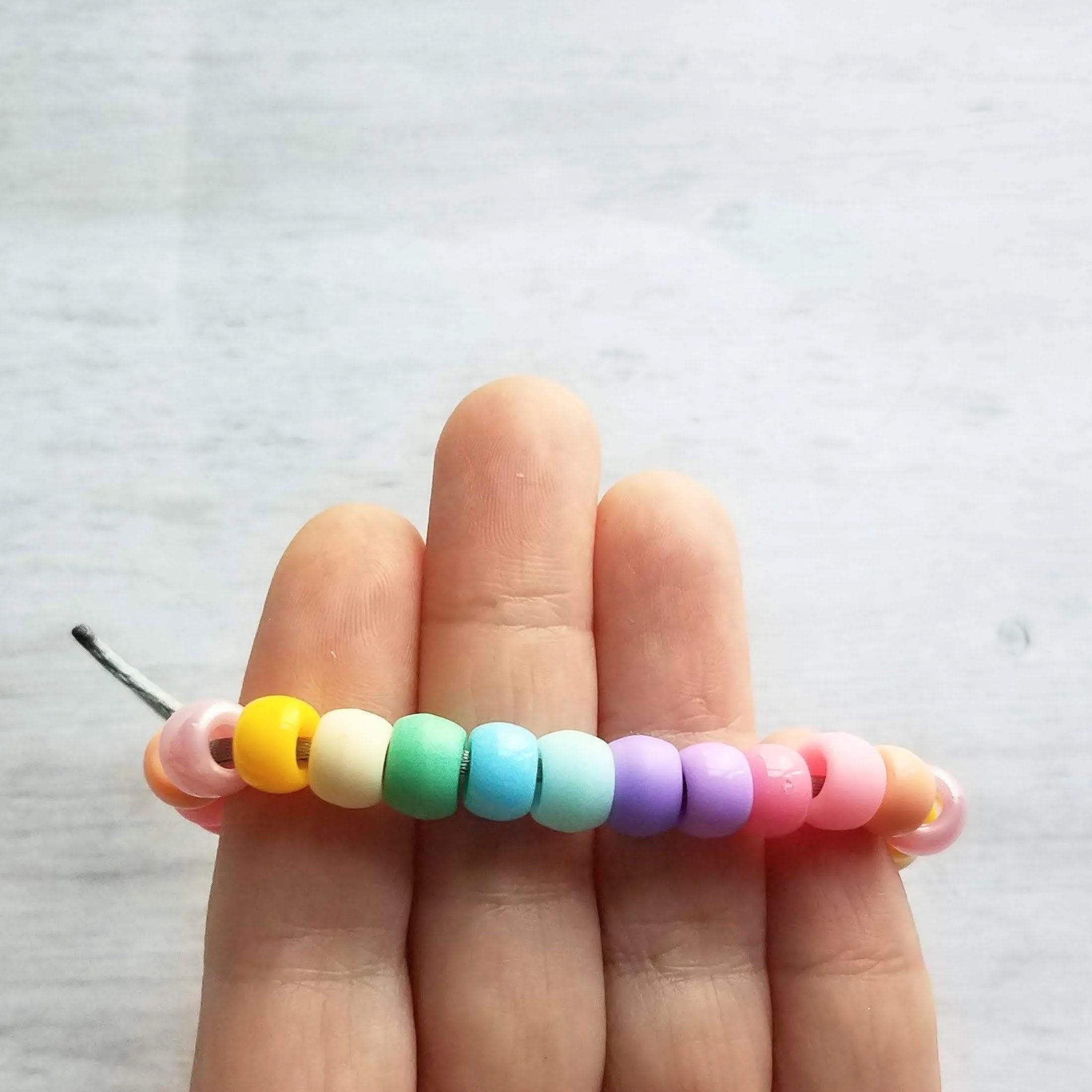 Pastel Rainbow Bracelet, pastel bead bracelet, tie on bracelet, cord bracelet, large crow beads, faux glass bead bracelet, chunky mix colors