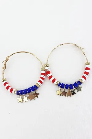 Patriotic Star Charm Hoop Earrings