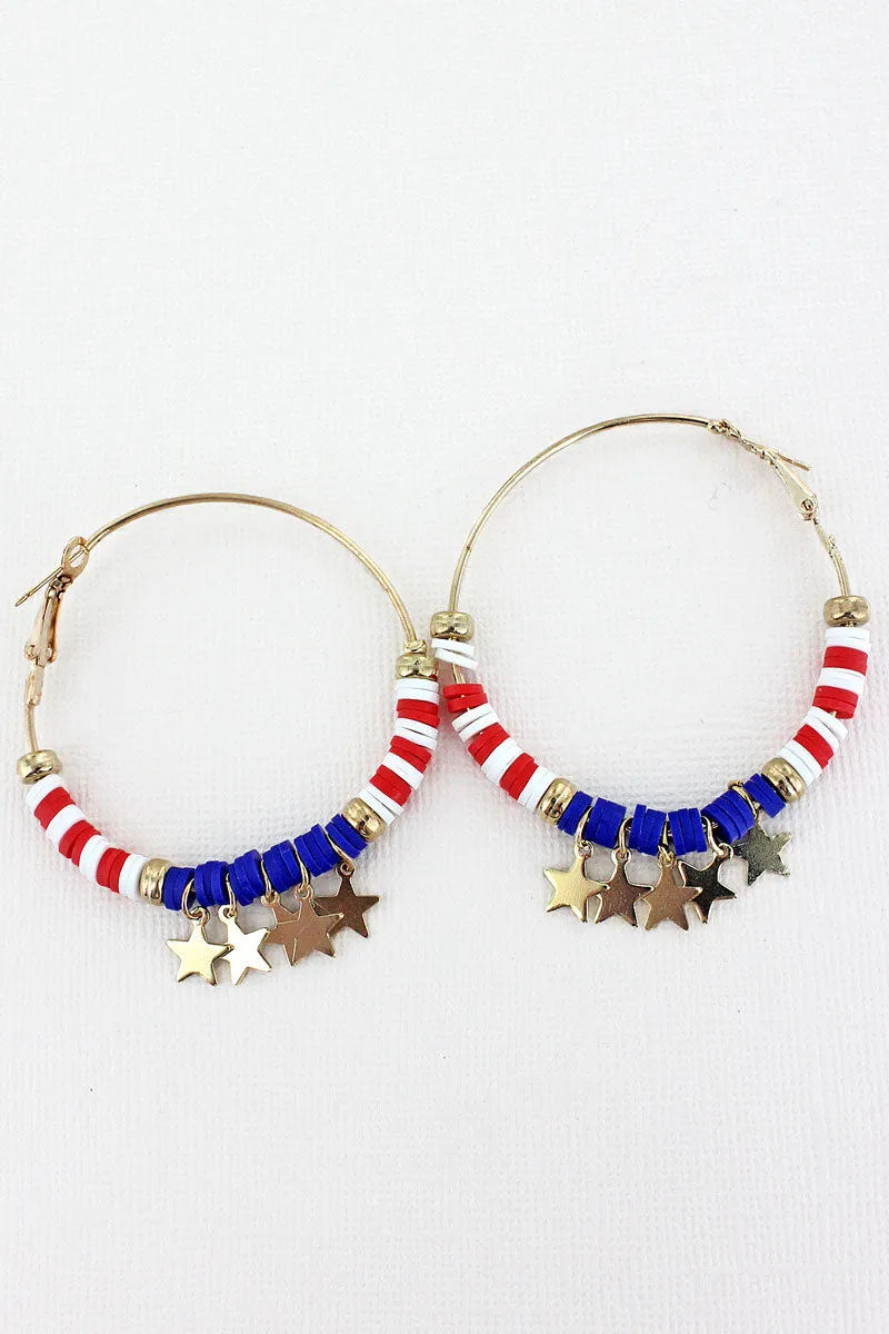 Patriotic Star Charm Hoop Earrings