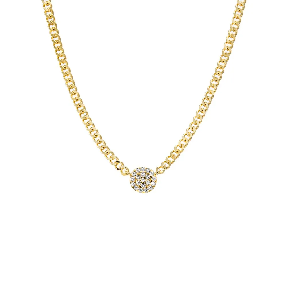 Pave Disc Cuban Link Pendant Necklace