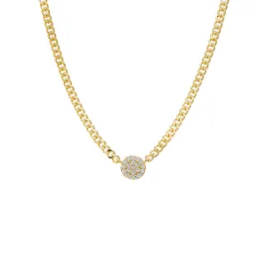 Pave Disc Cuban Link Pendant Necklace