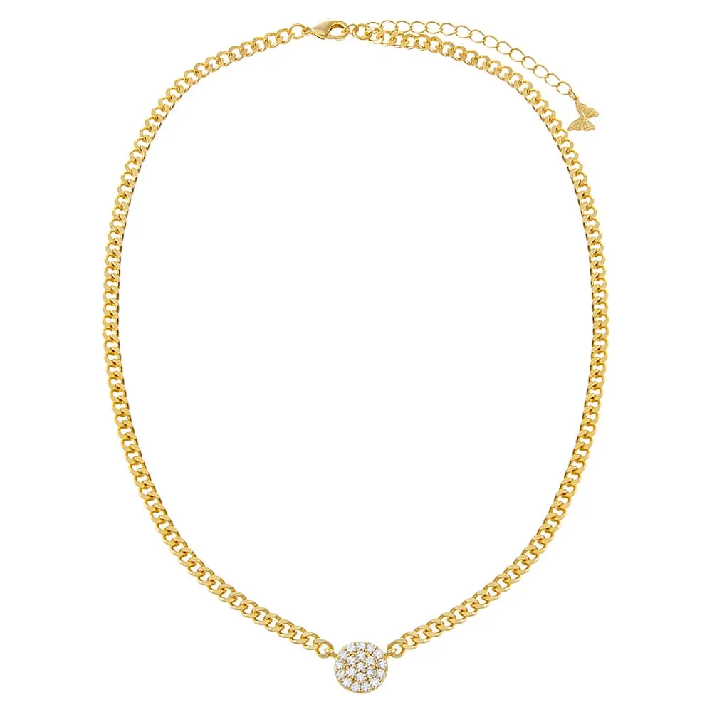 Pave Disc Cuban Link Pendant Necklace