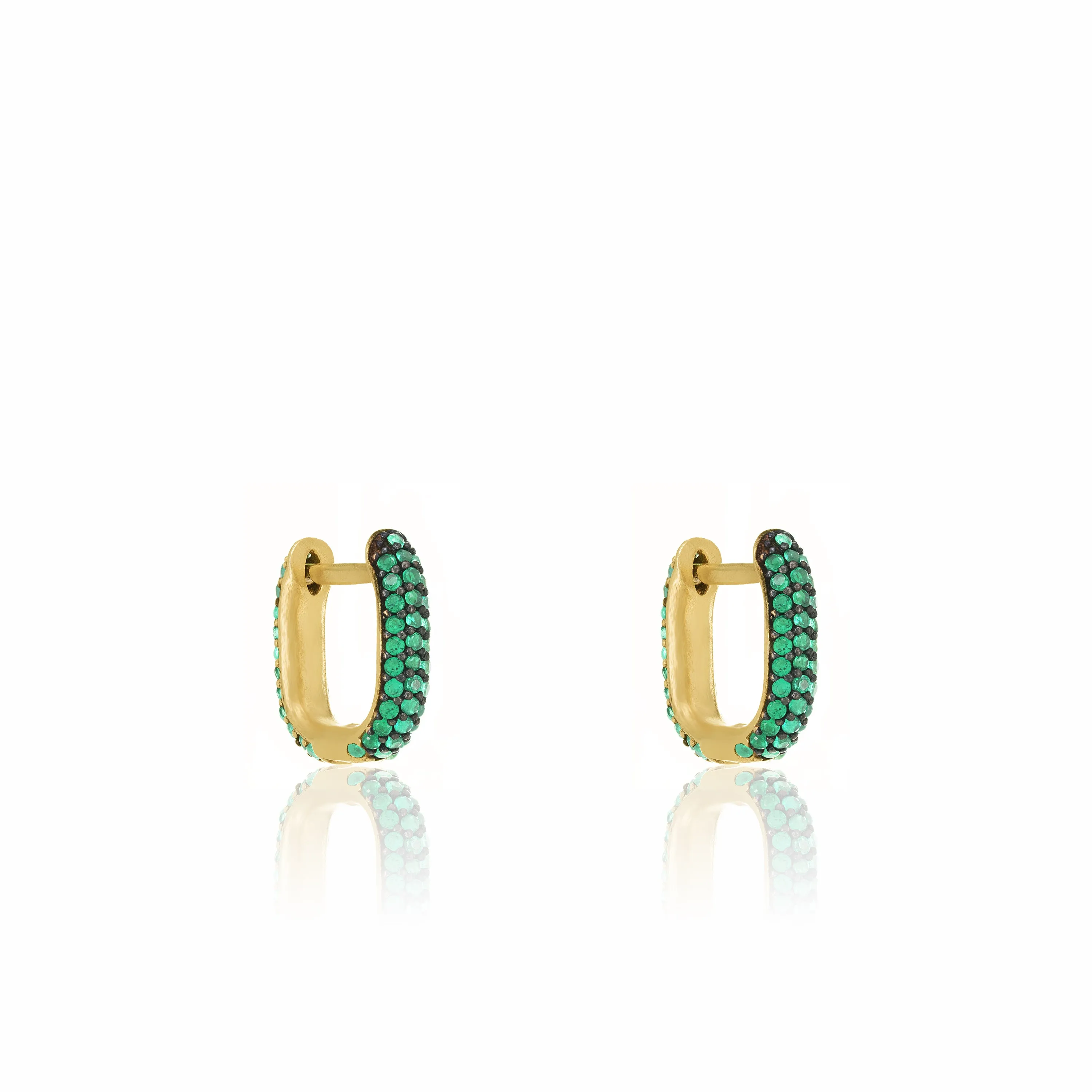 Pave Paperclip Hoop Earrings - Gold Green - Short