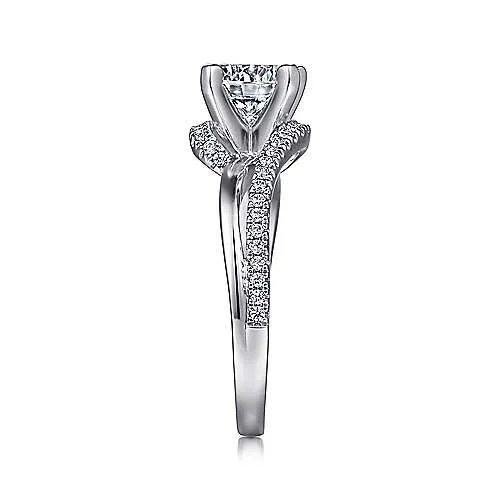 Pave Polished Bypass Style Split Shank Diamond Ring 437A