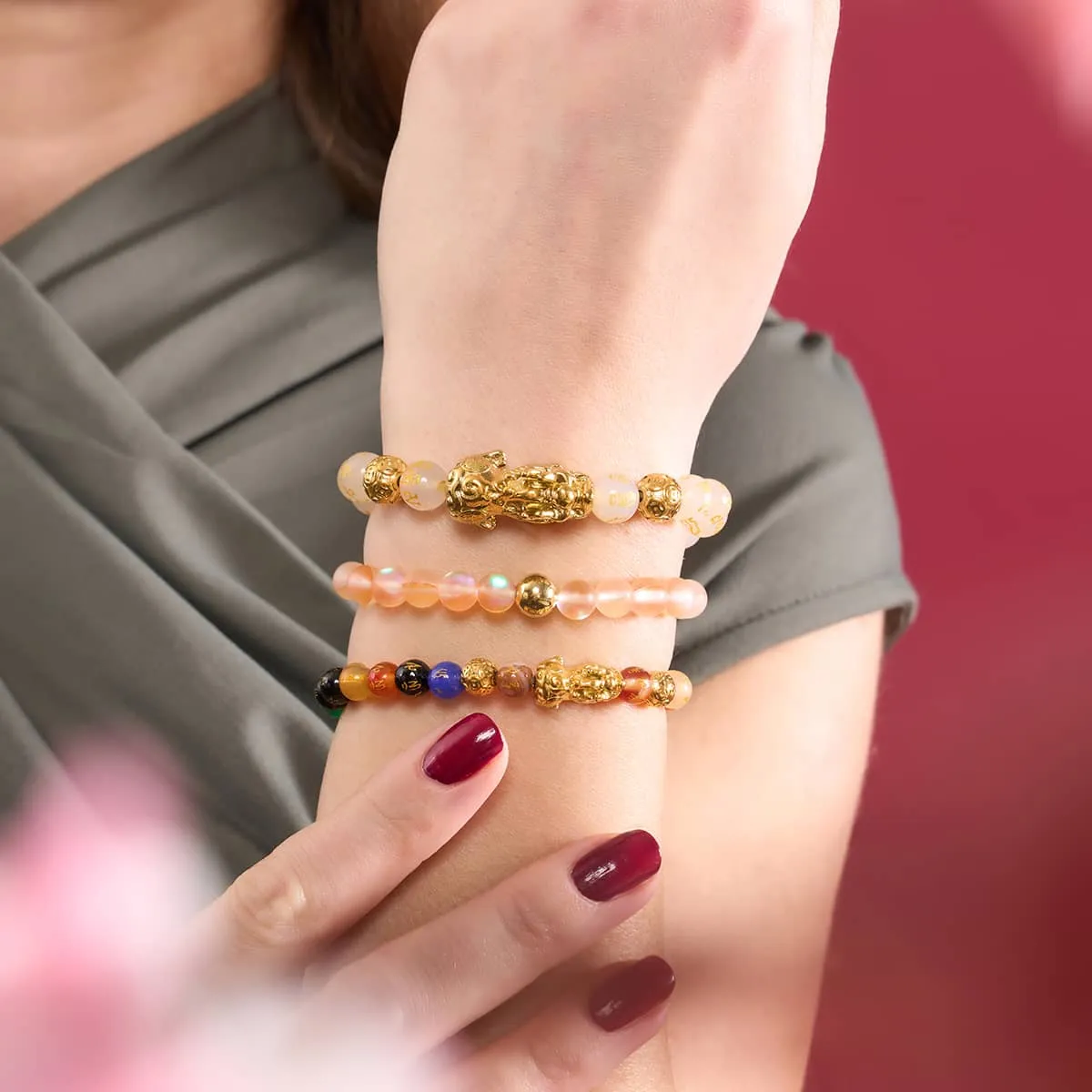 Peach | .925 Sterling Gold Vermeil | Mermaid Glass Bead Bracelet