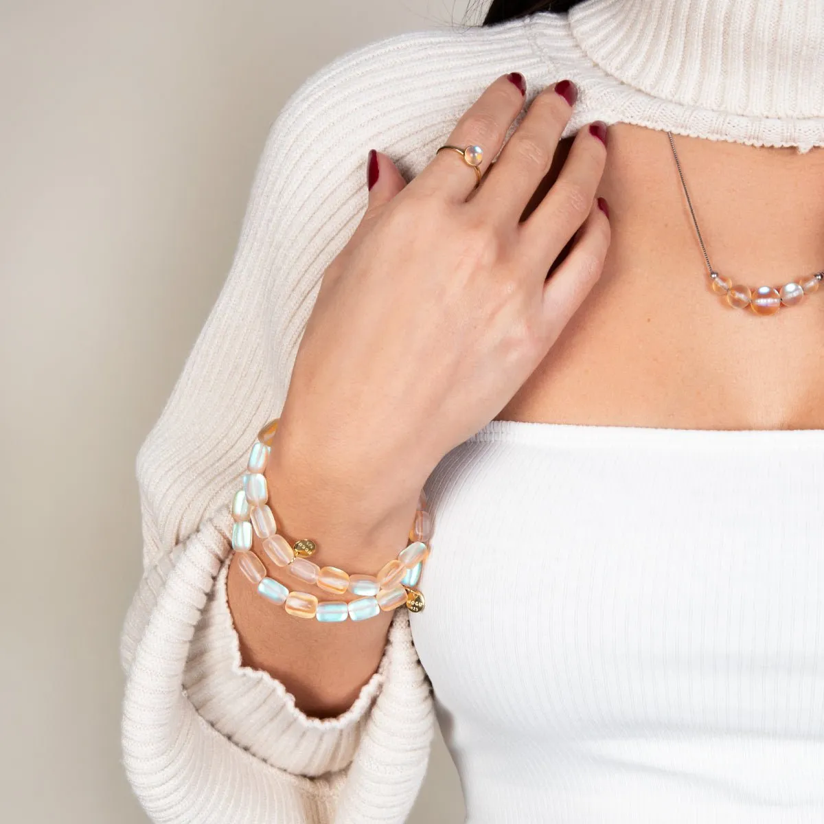Peach | .925 Sterling Silver Gold Vermeil | Mermaid Glass Pebble Bracelet