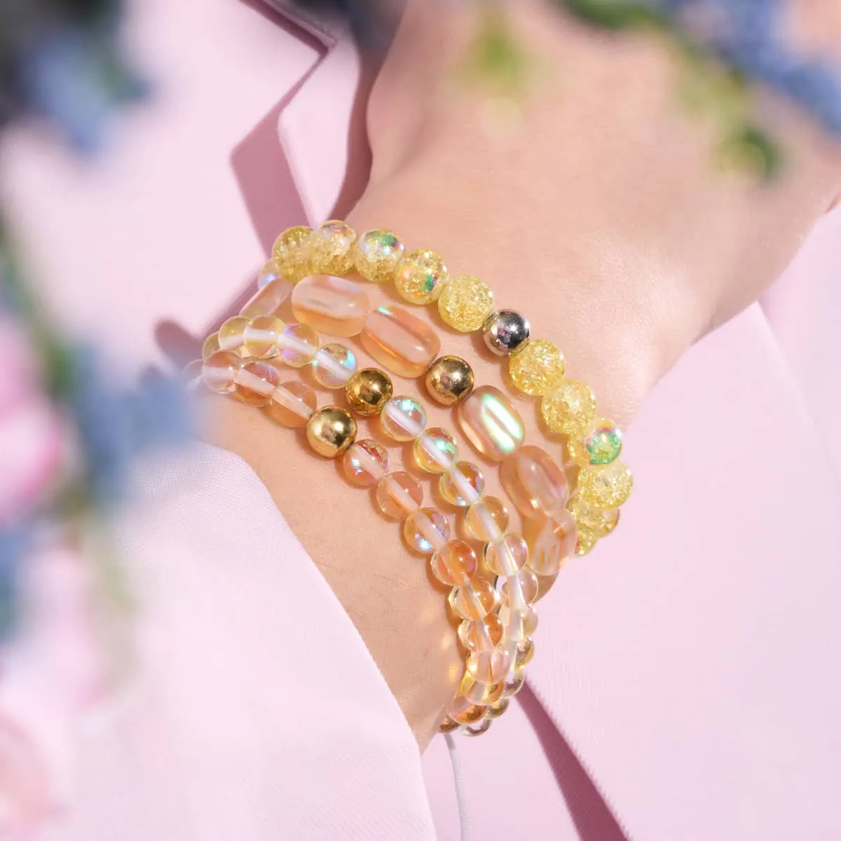 Peach | .925 Sterling Silver Gold Vermeil | Mermaid Glass Pebble Bracelet
