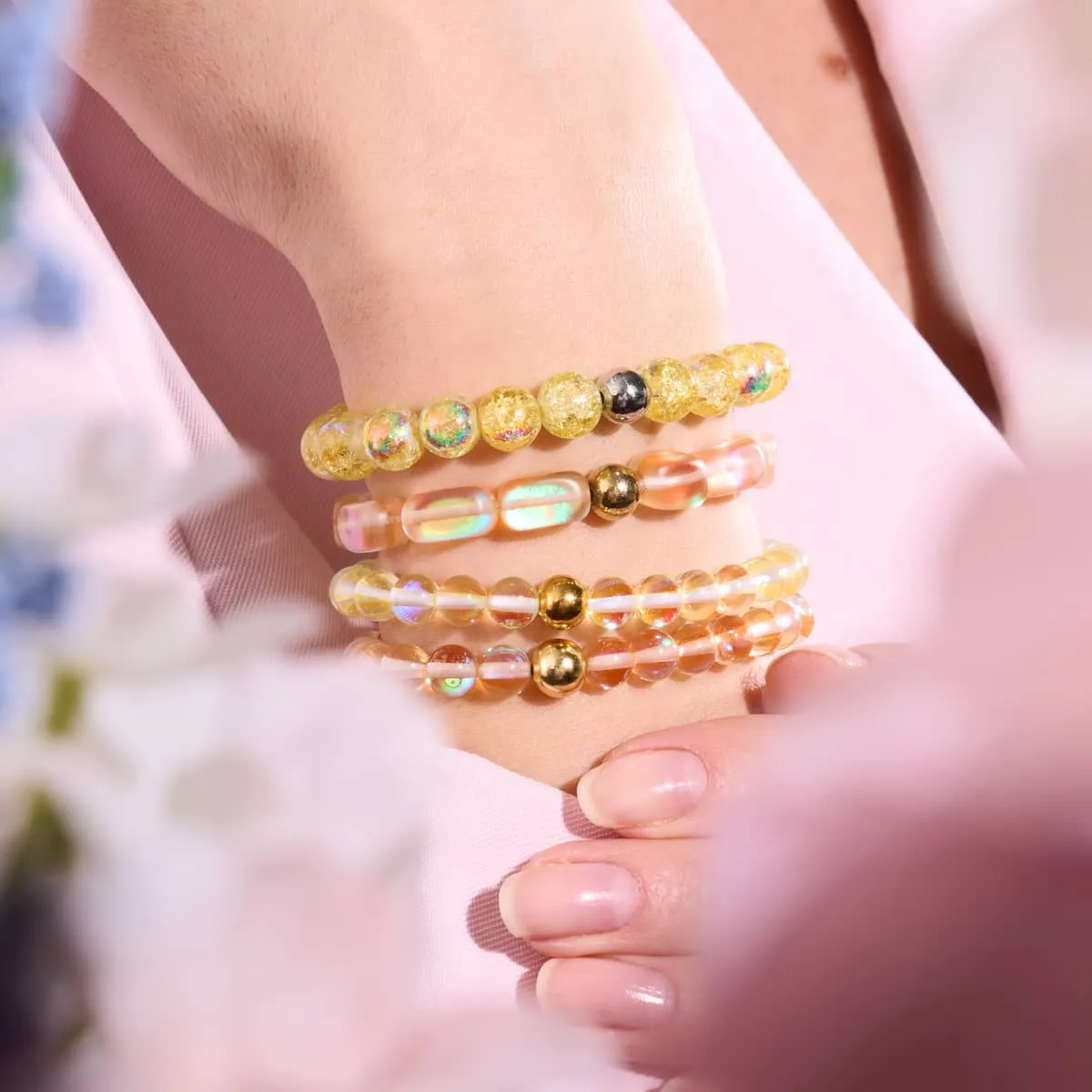 Peach | .925 Sterling Silver Gold Vermeil | Mermaid Glass Pebble Bracelet