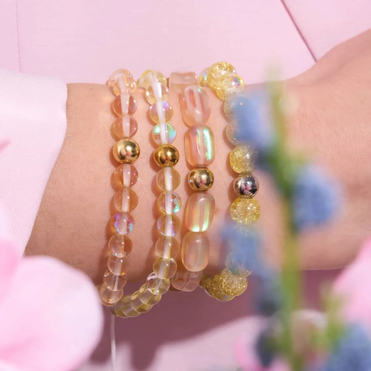 Peach | .925 Sterling Silver Gold Vermeil | Mermaid Glass Pebble Bracelet