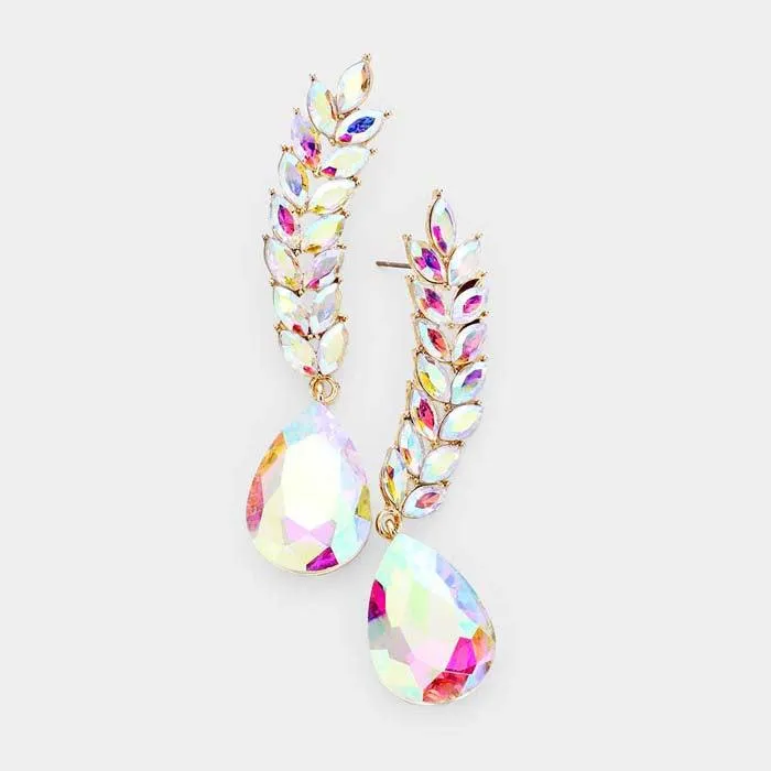 Pear Abalone Crystal Marquise Vine Evening Earrings