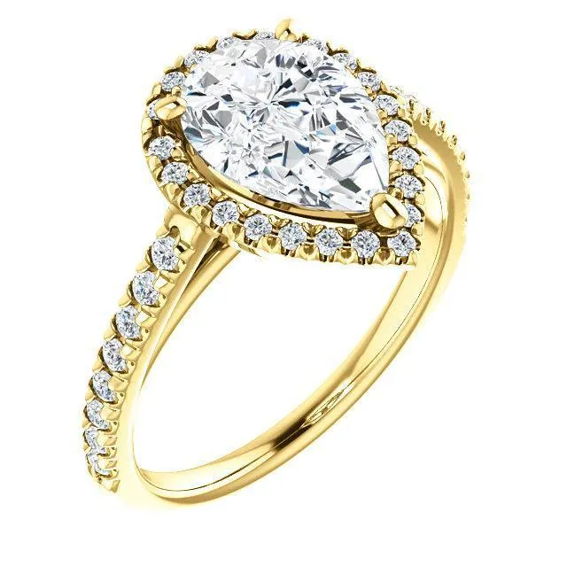 Pear Moissanite Diamond Accent Ice Halo Cathedral Ring