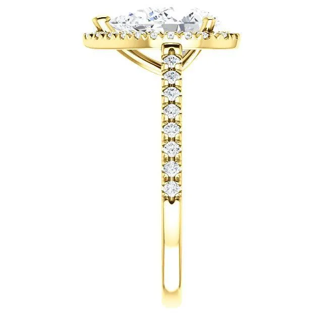 Pear Moissanite Diamond Accent Ice Halo Cathedral Ring