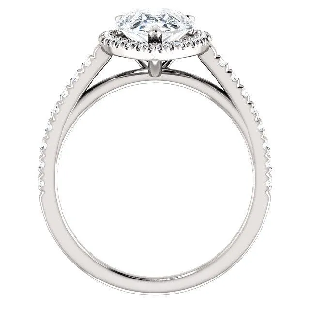 Pear Moissanite Diamond Accent Ice Halo Cathedral Ring