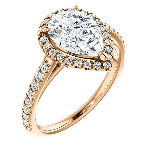 Pear Moissanite Diamond Accent Ice Halo Cathedral Ring