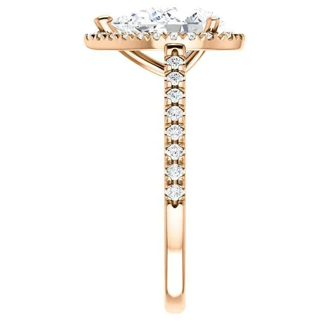 Pear Moissanite Diamond Accent Ice Halo Cathedral Ring