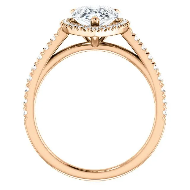 Pear Moissanite Diamond Accent Ice Halo Cathedral Ring