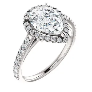 Pear Moissanite Diamond Accent Ice Halo Cathedral Ring