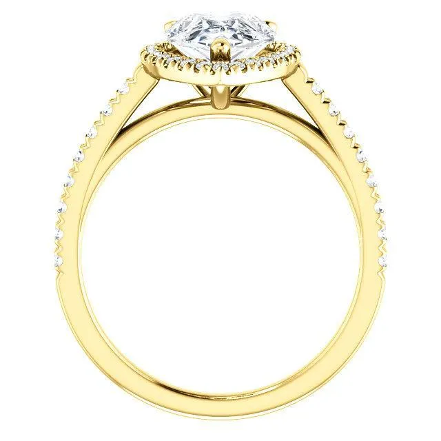 Pear Moissanite Diamond Accent Ice Halo Cathedral Ring