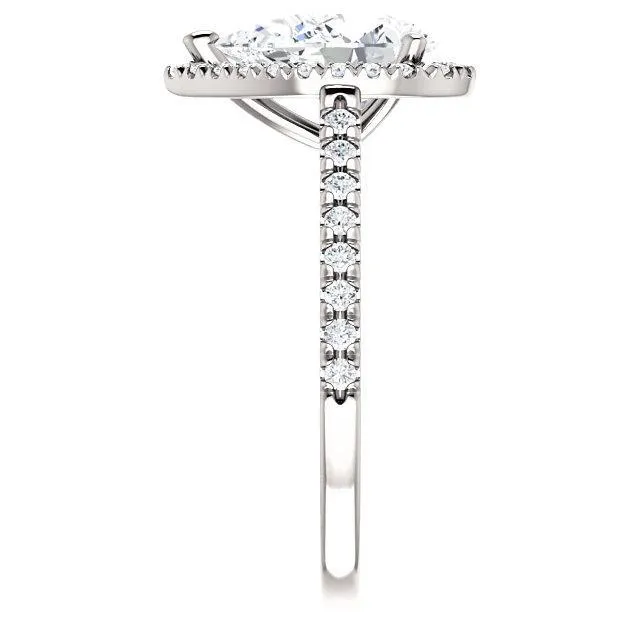 Pear Moissanite Diamond Accent Ice Halo Cathedral Ring