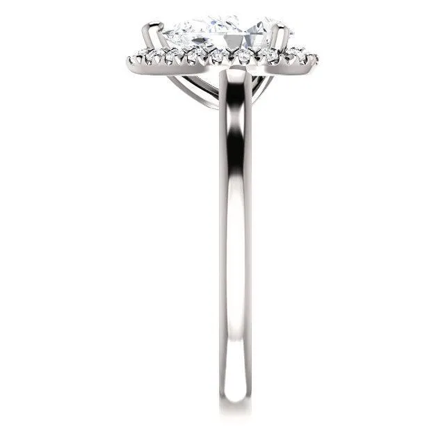 Pear Moissanite Diamond Accent Ice Halo French-Set Ring
