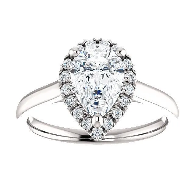 Pear Moissanite Diamond Accent Ice Halo French-Set Ring