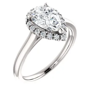 Pear Moissanite Diamond Accent Ice Halo French-Set Ring