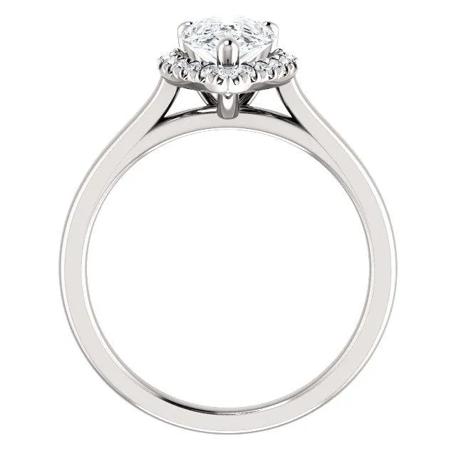 Pear Moissanite Diamond Accent Ice Halo French-Set Ring