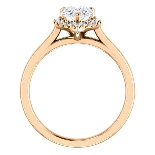 Pear Moissanite Diamond Accent Ice Halo French-Set Ring